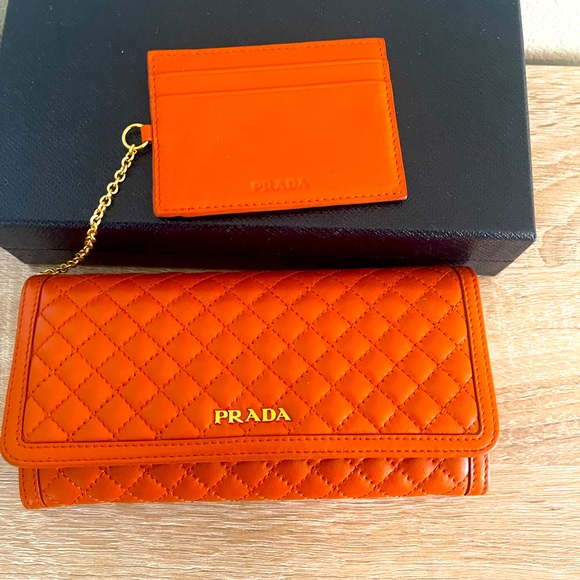 Prada Handbags - Prada Soft Calf Quilt Long Wallet papaya